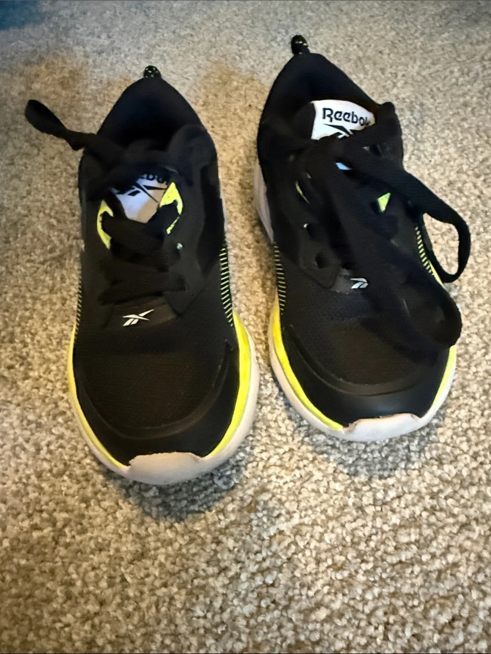 Reebok Kids Black Sneakers with Neon Yellow Accents